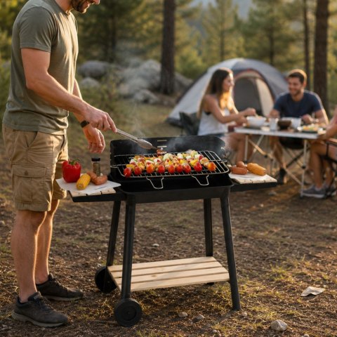 Grill ogrodowy duży węglowy bbq regulowany ruszt półki koła przenośny