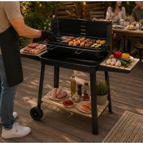 Grill ogrodowy duży węglowy bbq regulowany ruszt półki koła przenośny