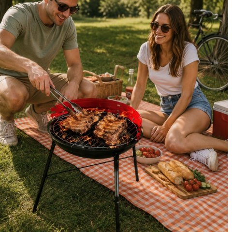 Grill węglowy brykietowy ogrodowy okrągły przenośny turystyczny na biwak