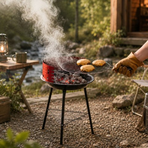 Grill węglowy brykietowy ogrodowy okrągły przenośny turystyczny na biwak