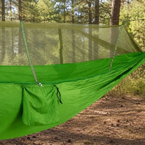 Hamak ogrodowy dwuosobowy turystyczny z moskitierą survival 250x140 wygodny
