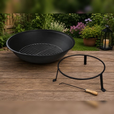 Palenisko ogrodowe duże pogrzebacz stojak ruszt grill ognisko 55 kociołek