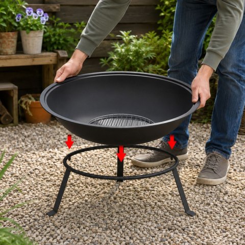 Palenisko ogrodowe duże pogrzebacz stojak ruszt grill ognisko 55 kociołek