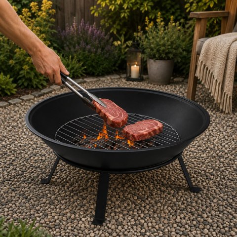 Palenisko ogrodowe duże pogrzebacz stojak ruszt grill ognisko 55 kociołek