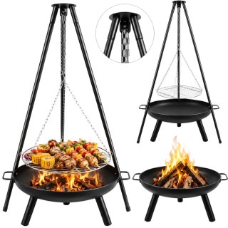 Palenisko ogrodowe duże trójnóg stojak ruszt wiszący grill ognisko węgiel