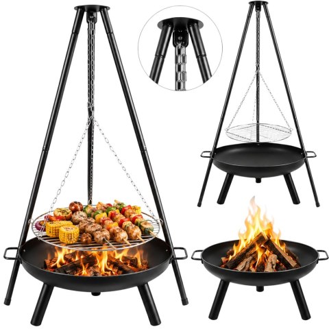 Palenisko ogrodowe duże trójnóg stojak ruszt wiszący grill ognisko węgiel