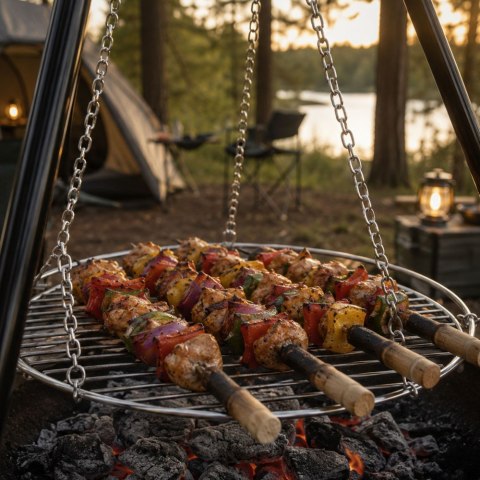 Palenisko ogrodowe duże trójnóg stojak ruszt wiszący grill ognisko węgiel