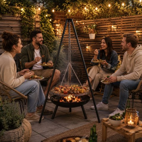 Palenisko ogrodowe duże trójnóg stojak ruszt wiszący grill ognisko węgiel