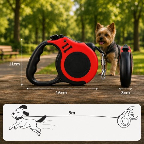 Smycz automatyczna dla psa taśma z blokadą mocna lekka zwijana 5m 15kg