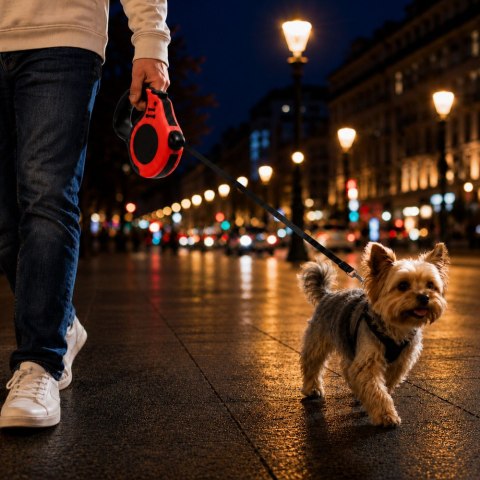 Smycz automatyczna dla psa taśma z blokadą mocna lekka zwijana 5m 15kg