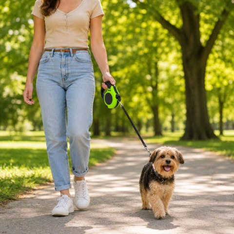 Smycz automatyczna dla psa taśma z blokadą mocna lekka zwijana 5m 15kg