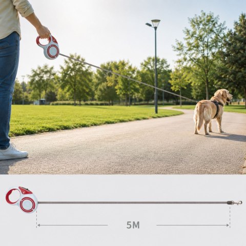 Smycz mocna automatyczna z blokadą dla psa taśma wytrzymała długa 5m 15kg