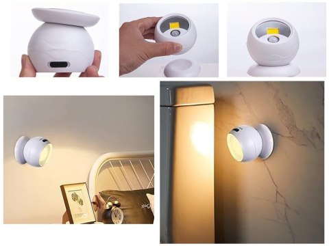 Lampa lampka led cob 360 na baterie magnes bezprzewodowa czujnik ruchu noc