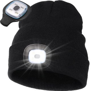 CZAPKA ZIMOWA JESIENNA Z LATARKĄ LAMPKĄ LED CZARNA USB 3 TRYBY ŚWIECENIA