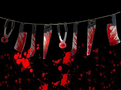 Girlanda halloween 2m noże narzędzia tasak zakrwawione dekoracja halloween