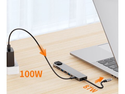 Hub adapter 8w1 przejściówka 2x usb-c thunderbolt 3 2xusb hdmi sd rj45