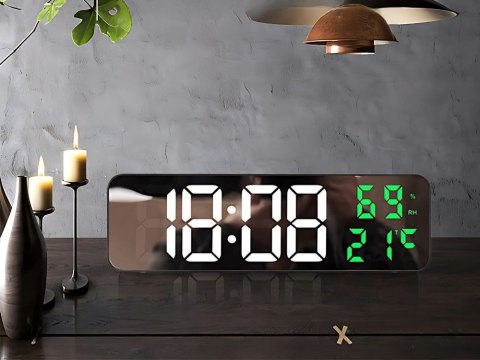 Zegar elektroniczy cyfrowy led budzik termometr lustro stojący usb baterie