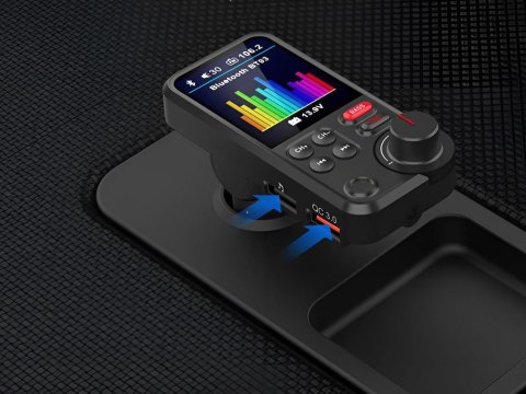 Transmiter bluetooth 5.0 fm zestaw głośnomówiący usb qc tf bass lcd 12-24v