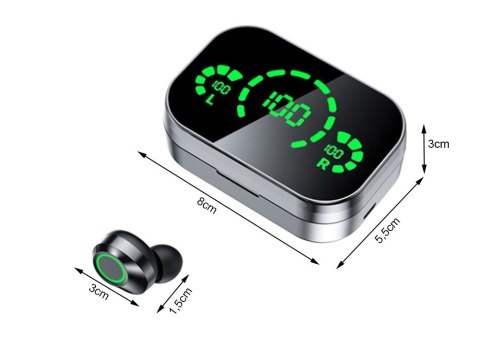 Słuchawki douszne bluetooth bezprzewodowe z etui ładującym led i mikrofonem