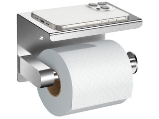 UCHWYT WIESZAK NA PAPIER TOALETOWY Z PÓŁKĄ NA TELEFON DO ŁAZIENKI WC STAL