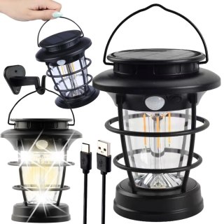 Lampa solarna kempingowa latarnia ogrodowa led usb czujnik ruchu zmierzchu