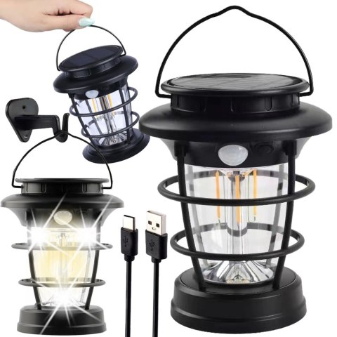 Lampa solarna kempingowa latarnia ogrodowa led usb czujnik ruchu zmierzchu