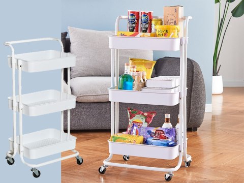 Półka łazienkowa szafka kuchenna regał mobilny na kółkach 3 poziomy biała