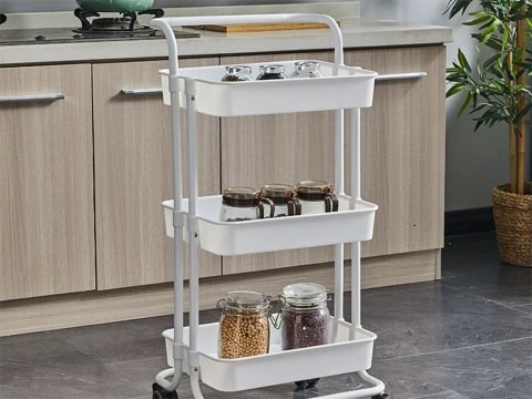 Półka łazienkowa szafka kuchenna regał mobilny na kółkach 3 poziomy biała