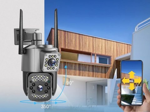 Kamera z dwoma obiektywami wifi zewnętrzna obrotowa wifi detektor ruchu ip