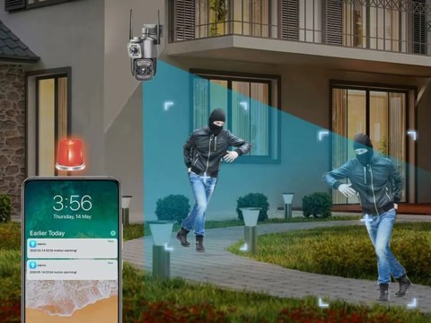 Kamera z dwoma obiektywami wifi zewnętrzna obrotowa wifi detektor ruchu ip