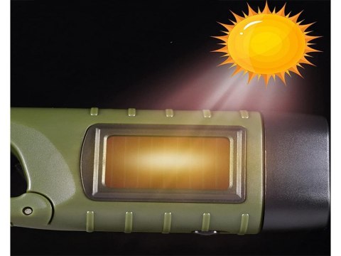 LATARKA DYNAMO SOLARNA 3 LED KINETYCZNA RĘCZNA NAKRĘCANA NA KORBKĘ KLIPS