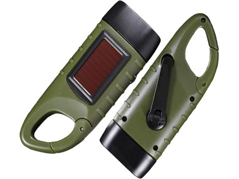 LATARKA DYNAMO SOLARNA 3 LED KINETYCZNA RĘCZNA NAKRĘCANA NA KORBKĘ KLIPS