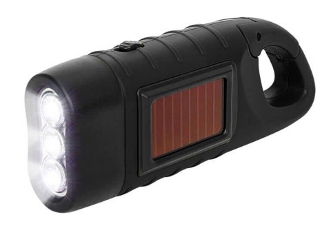 LATARKA DYNAMO SOLARNA 3 LED KINETYCZNA RĘCZNA NAKRĘCANA NA KORBKĘ KLIPS