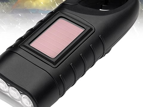 LATARKA DYNAMO SOLARNA 3 LED KINETYCZNA RĘCZNA NAKRĘCANA NA KORBKĘ KLIPS