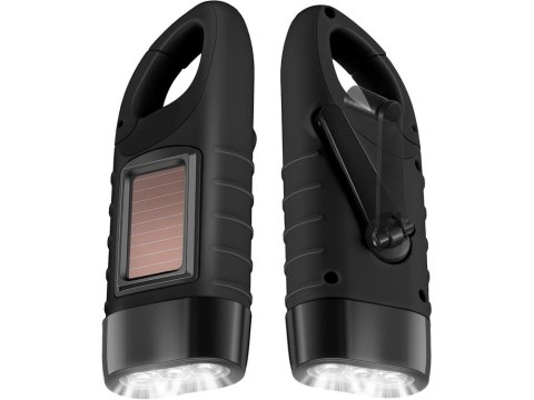 LATARKA DYNAMO SOLARNA 3 LED KINETYCZNA RĘCZNA NAKRĘCANA NA KORBKĘ KLIPS