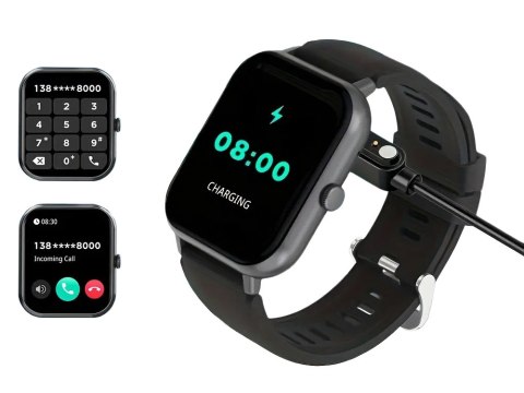 Smartwatch zegarek damski męski gumowy pasek sport bluetooth rozmowy czarny