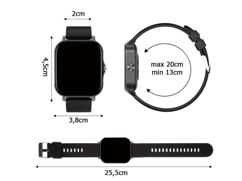 Smartwatch zegarek damski męski gumowy pasek sport bluetooth rozmowy czarny