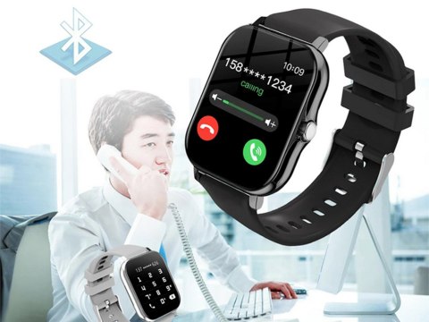 Smartwatch zegarek damski męski gumowy pasek sport bluetooth rozmowy czarny