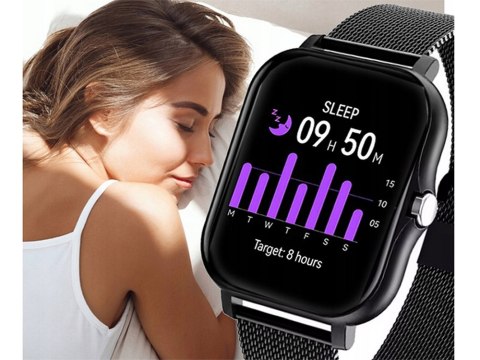 Smartwatch zegarek damski męski gumowy pasek sport bluetooth rozmowy czarny