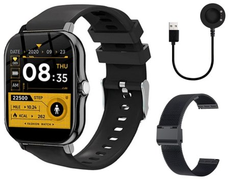 Smartwatch zegarek damski męski gumowy pasek sport bluetooth rozmowy czarny