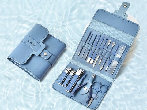 Zestaw do paznokci przybornik manicure pedicure etui cążki 16 elementów