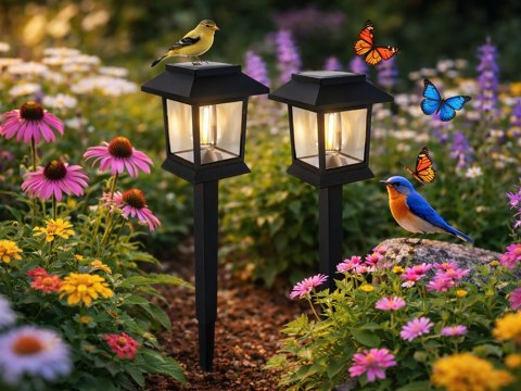 2 x LAMPA SOLARNA Z CZUJNIKIEM ZMIERZCHU RUCHU WBIJANA WODOODPORNA OZDOBNA