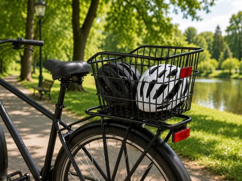 Koszyk rowerowy kosz na bagażnik z odblaskiem metalowy pojemny tylni rower