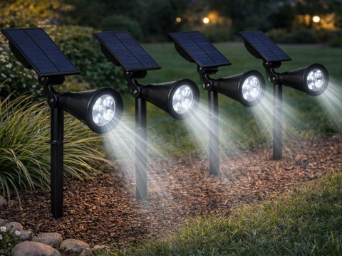 LAMPA OGRODOWA SOLARNA WBIJANA LAMPKA 4 LED 3 TRYBY CZUJNIK ZMIERZCHU