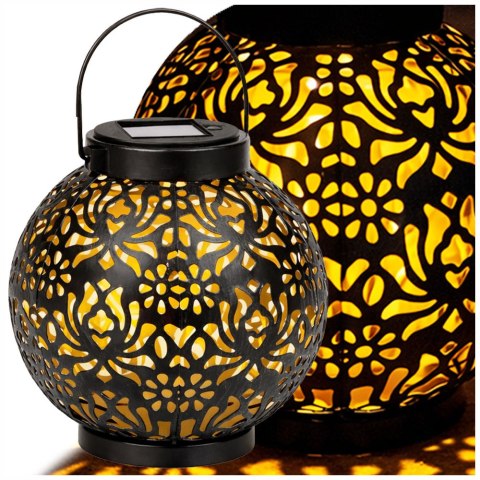 LAMPION SOLARNY OZDOBNY LED LATARNIA SŁONECZNA CZARNA WISZĄCA LAMPA