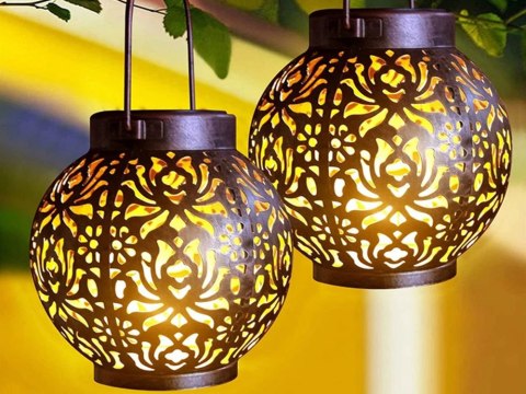LAMPION SOLARNY OZDOBNY LED LATARNIA SŁONECZNA CZARNA WISZĄCA LAMPA