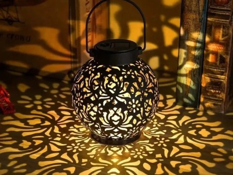 LAMPION SOLARNY OZDOBNY LED LATARNIA SŁONECZNA CZARNA WISZĄCA LAMPA