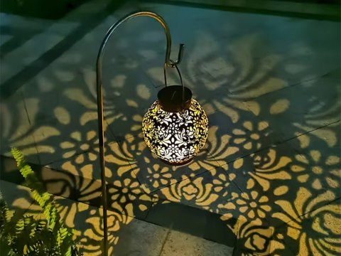 LAMPION SOLARNY OZDOBNY LED LATARNIA SŁONECZNA CZARNA WISZĄCA LAMPA