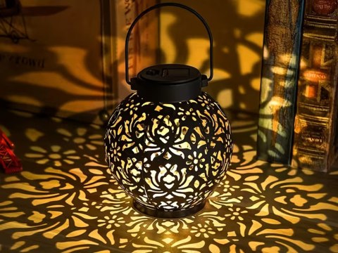 LAMPION SOLARNY OZDOBNY LED LATARNIA SŁONECZNA CZARNA WISZĄCA LAMPA