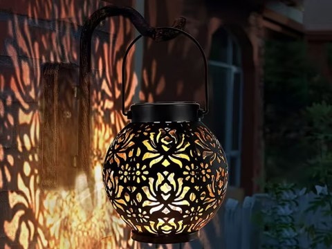LAMPION SOLARNY OZDOBNY LED LATARNIA SŁONECZNA CZARNA WISZĄCA LAMPA